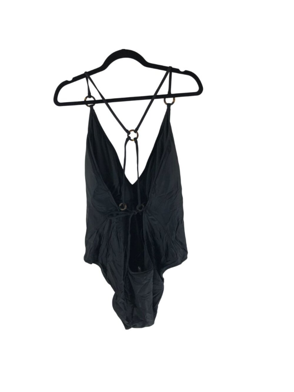 J Crew O-Ring V-Neck One-Piece Swimsuit High-Cut Leg Black Low-Rise Back 24 - Picture 3 of 5